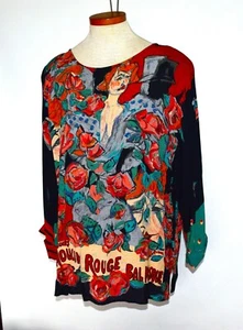 Vintage Carole Little MOULIN ROUGE BALL MASQUE Blouse Top Art to wear Size L - Picture 1 of 6