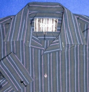 ROAR CHARCOAL MENS SHIRT L 41 GREY PINK STRIPED FRENCH CUFF - Picture 1 of 4