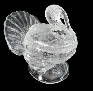 Vintage LE Smith 1940er Glas Truthahn Süßigkeiten Nuss Schale Deckel Servieren 7,5" Thanksgiving - Bild 1 von 12