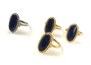 Vintage Rings Lot Sodalite Mod Cocktail Geo retro Costume jewelry 4 piece - Picture 1 of 5