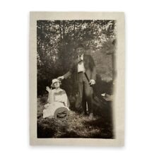 Funny Couple Smelly Fish Picnic in Park - Antique Vintage Snapshot Photo