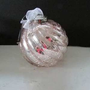 5" Crackled Rose Gold Quecksilber Glas Kugel Vintage Stil Wirbel gerippt Ornament - Bild 1 von 6