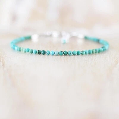 Zierliche Türkis Mikro Facettierte Runde Edelstein Perlen 2-3 mm Damen Armbän... - Bild 1 von 4