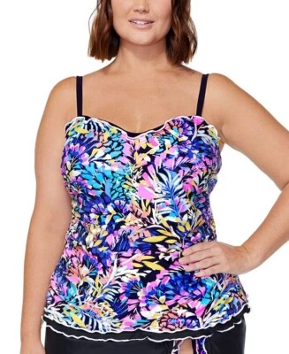 Island Escape Plus Size Lettuce-Edge Underwire Bandini Swim Top, Size 16W - Image 1 of 2