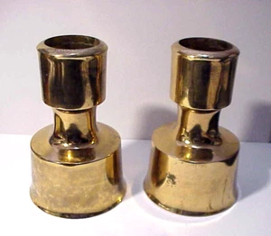 DANSK DESIGNS DENMARK OHI, PAIR OF BRASS CANDLE HOLDERS , 4 3/4 TALL - Picture 1 of 6