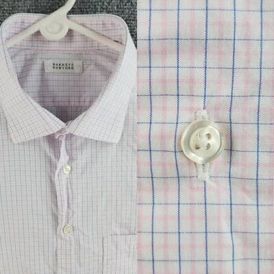 Barneys New York 17 34/35 Pink Blue Check Long Sleeve Button Up Shirt All Cotton - Image 1 of 4