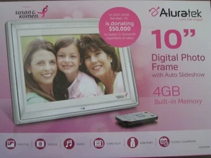 Aluratek 10" White Digital Photo Frame with Remote, New In Box, Susan G & Komen - Picture 1 of 3