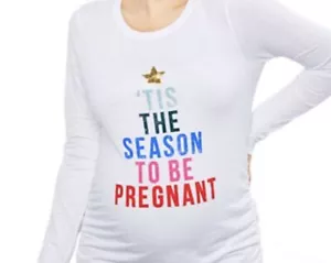MOTHERHOOD MATERNITY CHRISTMAS ‘Tis The Season Baby Announcement RUCHED SHIRT XS - Picture 1 of 3