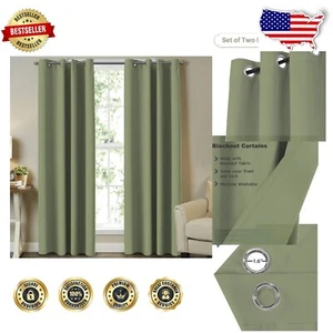 Luxurious Sage Blackout Curtains - 100% Room Darkening, 2 Panels, 52"W x 108"L - Picture 1 of 9