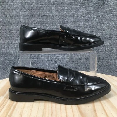 H&M Shoes Womens 7 Loafers Slip On Comfort Block Heels Black Patent Leather - Image 1 of 4