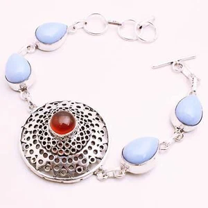 Rojo Onix Piedra Preciosa Pulsera Plateado Plata Handmade Joyería Regalo 24Gms - Imagen 1 de 3