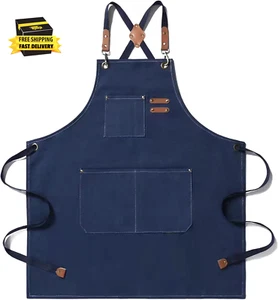 Canvas Cross Back Chef Cotton Aprons for Men Women with Large Pockets ⭐️⭐️⭐️⭐️⭐️ - Picture 1 of 7