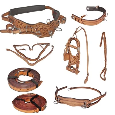 Full Size Horse Harness Set - Hand-Carved SBL Leather, Stainless Fittings - Image 1 of 3