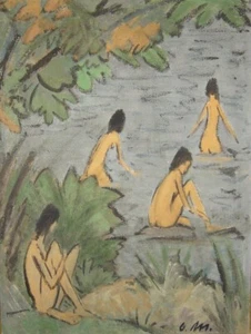 Landscape with Bathers : Otto Mueller : 1915 : Archival Quality Art Print - Picture 1 of 2