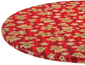 Vinyl Fitted Flannel Back Tablecloth, 48"Round, CHRISTMAS,GINGERBREAD & STARS,CP - Picture 1 of 10