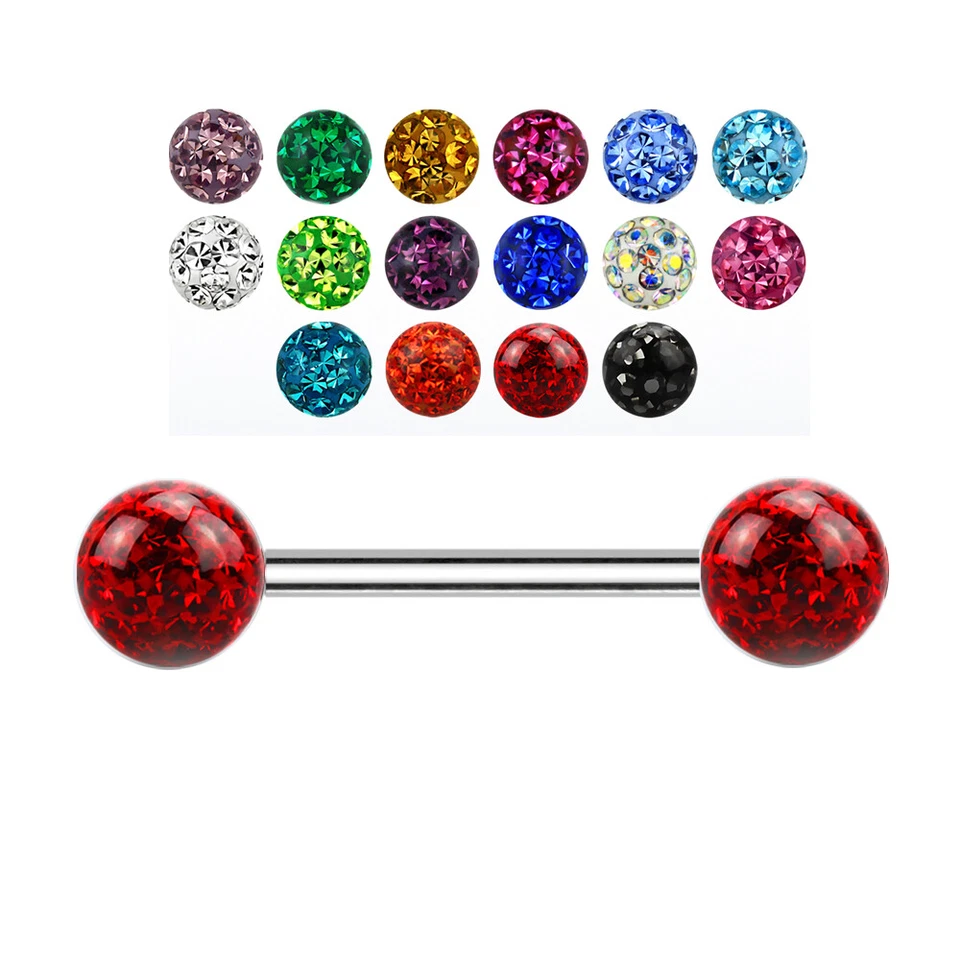 1,6mm Titan Brustwarzen Piercing Stab Epoxy rundum Kristall Kugel Nippel Barbell - Bild 1 von 3