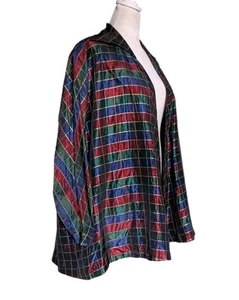 VTG 50s Taffetta Swing Coat In Jewel Tones w/ Lovely Pointy Collar by Kamor Sz S - Picture 1 of 19