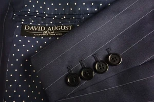 David August schwarz dunkelblau Nadelstreifen Wolle 2-teilig Anzug Jacke Hose Gr. 44 L - Bild 1 von 10