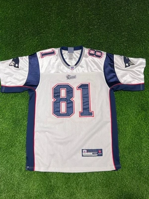 Camiseta de fútbol Randy Moss #81 Reebok New England Patriots blanca para hombre talla 48 Foto 1 de 4