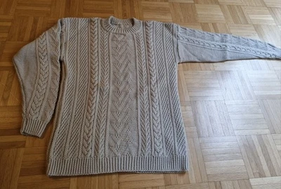 Herren Winterpullover, selbstgestrickt, Zopfmuster, Gr. ca. 54, altweiß - Bild 1 von 4
