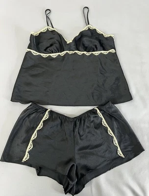 Conjunto de pijama negro satinado Gilligan O’Malley talla XXL pantalones cortos de seda lencería Foto 1 de 4