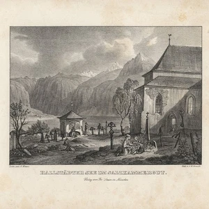 Gustav Kraus Hallstätter See Salzkammergut veduta storica litografia 1836 - Foto 1 di 3