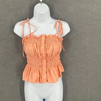 Blusa sin mangas universal de hilo con correa de corbata melocotón mezcla de lino lechera Foto 1 de 4
