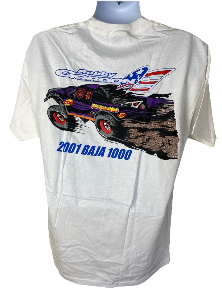 Camiseta blanca vintage Team Robby Gordon Baja 1000 Speed Off Road Racing para hombre L Foto 1 de 4
