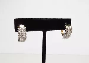 Vintage M. Fabrikant 10K Gold 2.0 ctw Diamond Cluster Half Hoop Snap Earrings - Picture 1 of 16