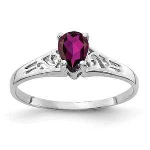 14k White Gold 6x4mm Pear Rhodolite Garnet Ring Size 6 for Women 1.24gm - Picture 1 of 3