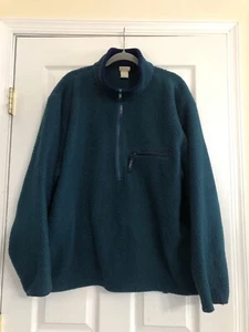 Vintage LL Bean Fleece 1/2 Zip Green Blue Warm Pullover Sweater Mens - Picture 1 of 4