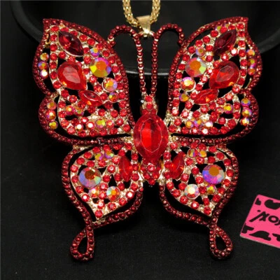 Moda Mujeres Lindo Collar Cadena Colgante Cristal Mariposa Rojo Estrás Foto 1 de 3