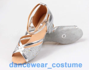 Niñas Niños Lentejuelas Fiesta Salón Baile Latino Salsa Zapatos Tacones Sandalias US8-13 S - Imagen 1 de 6