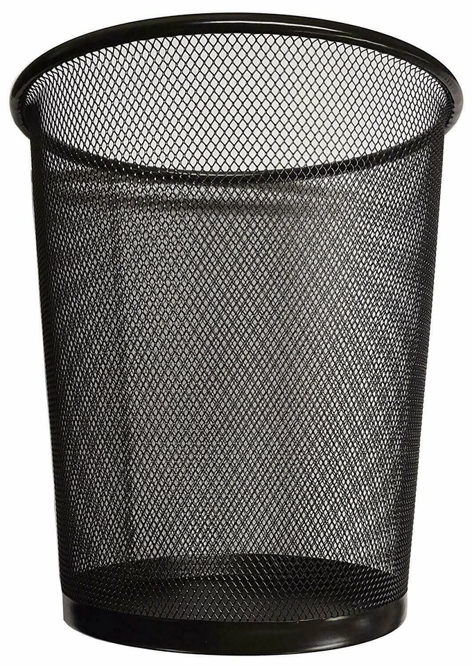 2x 10'' Metal Mesh Black Wire Bin Rubbish Sturdy Paper Waste Office Home Bedroom - Image 1 of 1