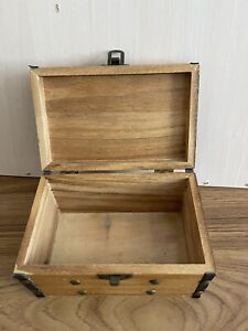 Wooden Vintage Hinged Jewellery Box Brass Studs Trinket Box Chest Shaped 