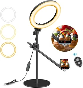 Selfie Ring Light avec Support et Support Téléphone, Anneau de Tête Lumière 10" pour Téléphone - Photo 1/10