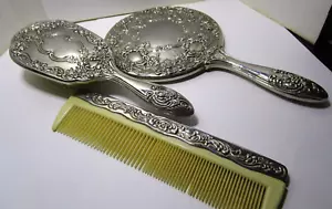 Silver Plated 3 Piece Vanity Set - Comb, Mirror, Brush - Picture 1 of 5