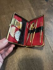 Vintage Travel Manicure Set Made in West Germany Leather Case Sewing Kit