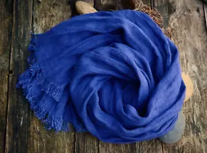 Blue 100 % Linen warm Scarf Organic Softened flax indigo color - Picture 1 of 8