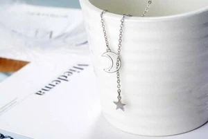 Moon Tassel Star Silver SP Pendant Chain Choker Necklace - Picture 1 of 3