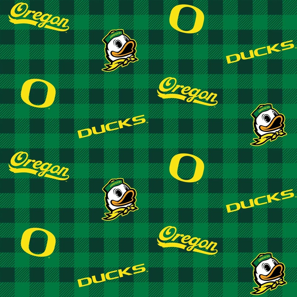 University of Oregon Ducks Cotton Fabric w Buffalo Plaid Print-By the Yard - Image 1 of 1