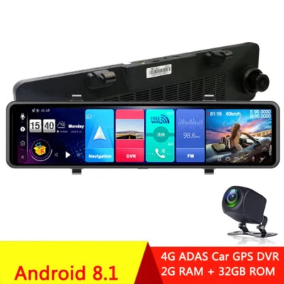 Dash Cam 4G Car Rearview Mirror Stream Media Dual 1080P GPS Android Mirror Night - Image 1 of 4