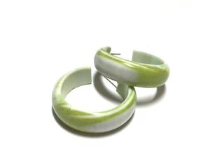 Lime Green Agate Vintage Lucite Marbled Simple Hoop Earrings  - Picture 1 of 5