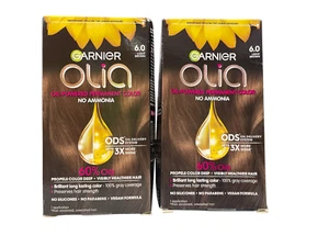 2 Pack: Garnier Olia Permanent Hair Color -#6.0 LIGHT BROWN- Damaged Box - Picture 1 of 8