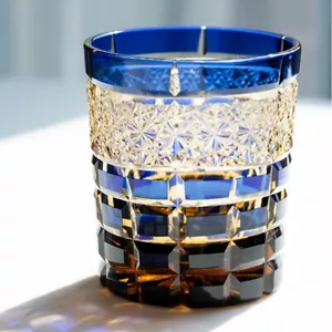 Whiskey Crystal Glass Tumbler Hand Cut To Clear Edo Kiriko Glass 9oz/250ml Blue - Picture 1 of 7