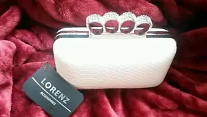 BNWT ivory clutch bag PU silver knuckle rings wedding evening party prom bridal - Picture 1 of 5