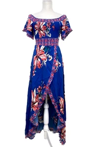 JEALOUS TOMATO Blue-Pink-White-Teal Floral Print High & Low Casual Dress Size.MD - Picture 1 of 9