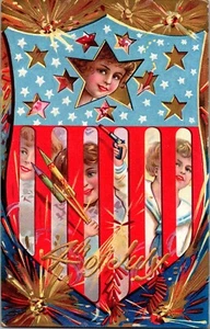 AK 4. Juli Schild Feuerwerk Kinder geprägt gestempelt 1910 - Bild 1 von 2