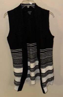 Chaleco suéter de cachemir de 2 capas Only Mine para mujer talla grande a rayas blancas y negras Foto 1 de 4