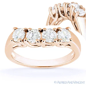 Anillo de boda curvo moissanita de corte redondo para siempre brillante en oro rosa de 14 K - Imagen 1 de 4